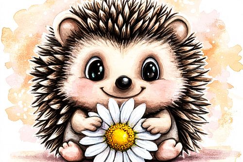 Schattige egel met witte bloem