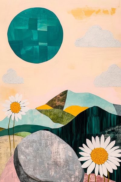 Mountain landscape with daisies and sunshine by Poster Art Shop