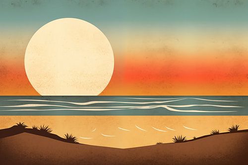 Strand in vintage poster stijl