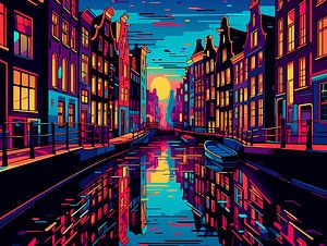 Amsterdam Canal by night van Dunto Venaar