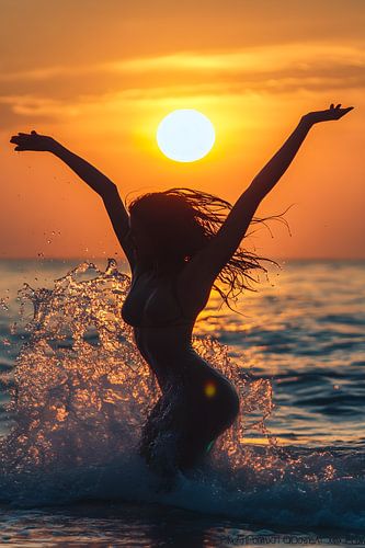 Woman, dancing on the beach