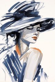 Dame élégante avec un grand chapeau dans les tons bleus sur Color Square