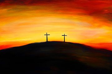 Kruisen voor een dramatische zonsondergang van Poster Art Shop