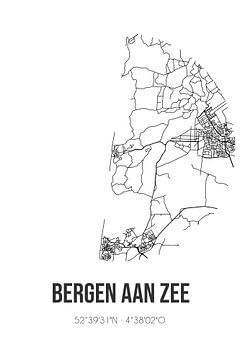 Bergen aan Zee (Noord-Holland) | Karte | Schwarz und Weiß von Rezona