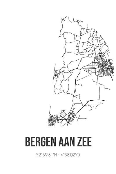 Bergen aan Zee (Noord-Holland) | Karte | Schwarz und Weiß von MeinStadtPoster