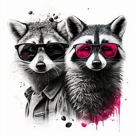 Hip raccoon with pink sunglasses by Poster Art Shop