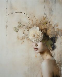 Porträt mit Blumen im Wabi-Sabi-Stil