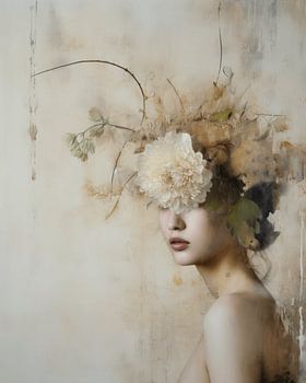 Portrait avec des fleurs dans le style wabi-sabi