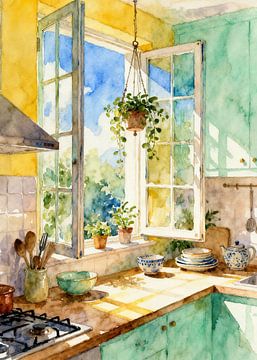 Von Henri Matisse inspirierte Küche mit offenen Fenstern von Muhammad Ardian