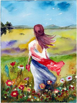 Woman in flower field