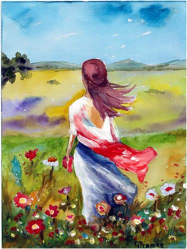 Femme dans un champ de fleurs