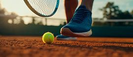 Tennis-Schuhe auf dem Platz mit Ball von Poster Art Shop