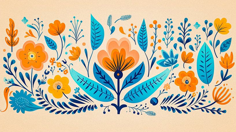 Retro-Blumenmuster Volkskunst von Vlindertuin-Art