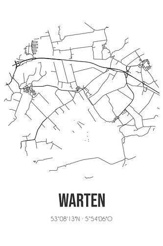 Warten (Fryslan) | Karte | Schwarz und weiß