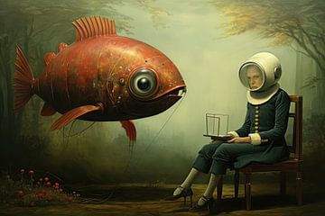 Bizarre afbeelding met een man en vis van Art Bizarre