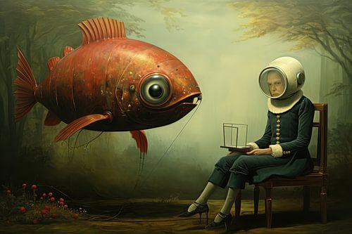 Bizarre image showing a man and fish