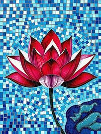 Crimson Lotus Bloom Mosaik Wandkunst - Handgefertigte Glasfliese Meisterwerk für Home Decor