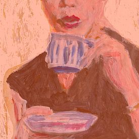 Eine Frau trinkt eine Tasse Kaffee von Gemälde Liesbeth Serlie