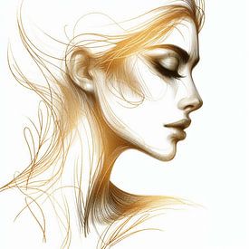 Portrait in gold and black. line drawing  (1) by Ineke de Rijk