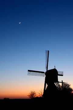 Polder mill just after sunset