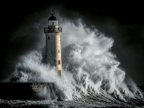 Beacon in the storm | lighthouse against swirling waves