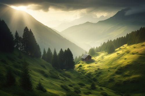 Mountain hut in beautiful landscape