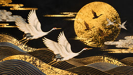 Le vol des grues de la Lune d'or au Japon sur my pixel art