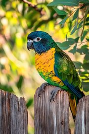Colourful parrot on fence by Poster Art Shop