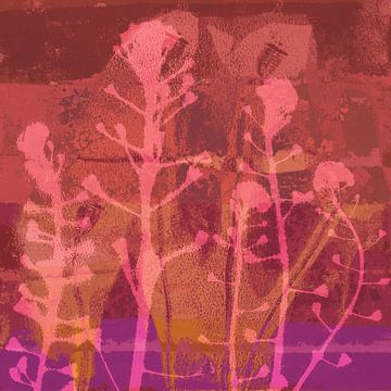 Märchen des Waldes. Farbenfrohe abstrakte botanische Kunst in warmen Farben von Dina Dankers