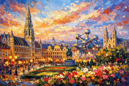 Brussel, België, een impressionistisch schilderij.