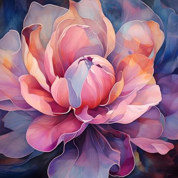 Abstracte weergave van zijden bloem in paars en roze van Lauri Creates