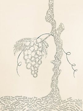 Wijnrank in kalligrafie van Klaartje Majoor