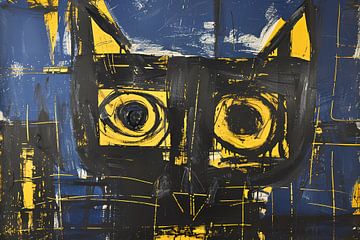 Abstract expressieve schilderij van een kat van De Muurdecoratie