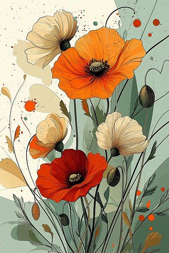 bBotanical Illustration of Graceful Poppies no.2