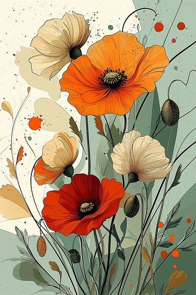 bBotanische Illustration von anmutigen Mohnblumen Nr.2 von Studio BB
