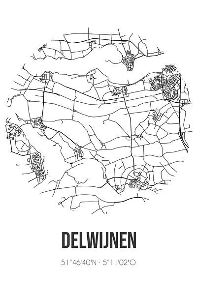 Delwijnen (Gelderland) | Map | Black and White by Prints of Place
