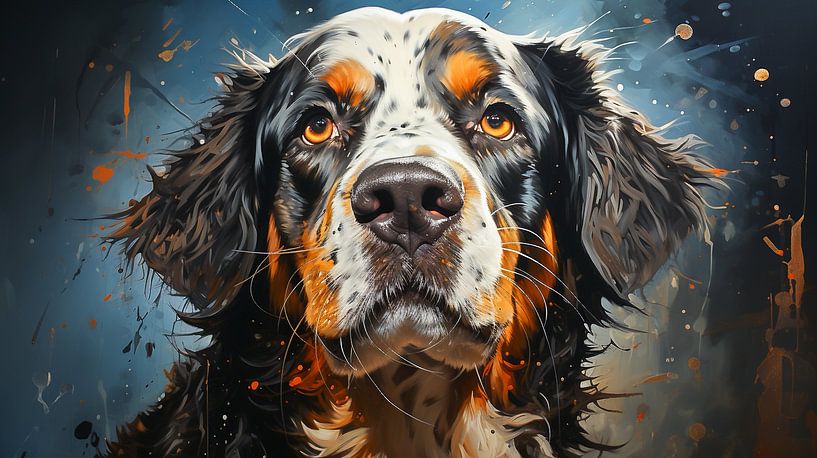 Peinture d'un visage de chien saint-bernard avec des éclaboussures de peinture colorée par Animaflora PicsStock