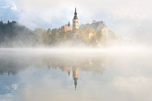 Nebel über dem Wasser am Bleder See von iPics Photography