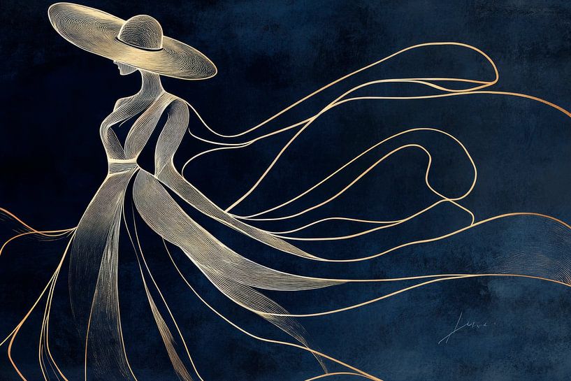 Elegant lady with swinging dress - Minimalistic by Poster Art Shop