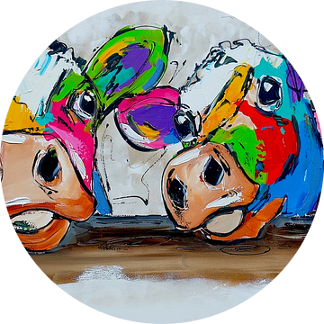 Kleurrijke Koeien op een Rij | Panorama van Vrolijk Schilderij