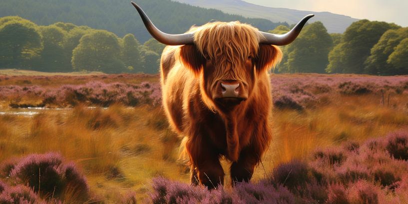 Scottish Highlander on a moor by Vlindertuin-Art