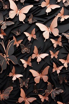 Papillons or rose et noir sur haroulita
