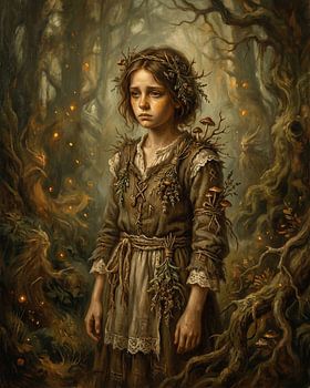 Enchanted Woodland Girl – Grim Fairytale Oil Painting Style