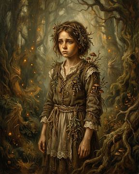 Enchanted Woodland Girl – Grim Fairytale Oil Painting Style by Chaerul Anam