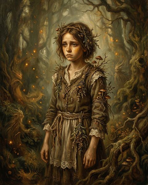 Enchanted Woodland Girl – Grim Fairytale Oil Painting Style by Chaerul Anam