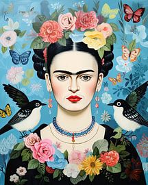 Frida mit Vögeln und Blumen von Vlindertuin-Art