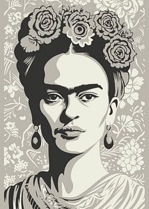 Das ikonische Gesicht, "Fridas Macht" in Beige und Schwarz