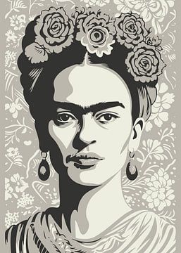 Het Iconische Gezicht, "Frida's Kracht" in beige en zwart van Color Square