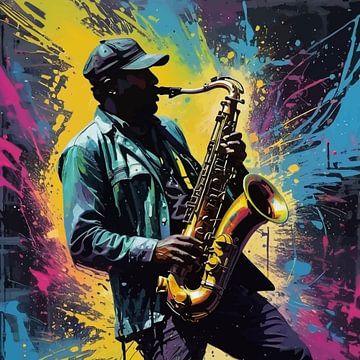 Abstrakte Jazz Energie - Saxophon Silhouette Kunst