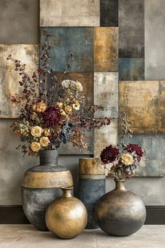 Modernes dunkles Stilleben mit Keramik - Luxuriöse Wanddekoration